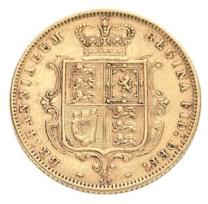 Victoria Young Head Half Sovereign With Shield Reverse, 1838-1887